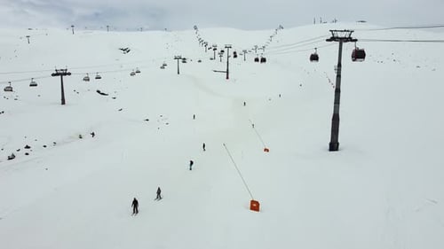 Gondolas in the ski resort aerial view