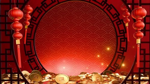 Chinese New Year Celebration Background with Lanterns and Coins