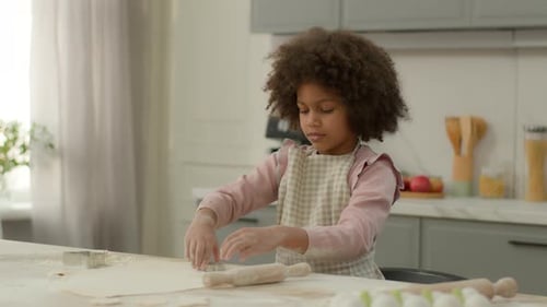 Little African American Girl Wear Apron Child Kid Ethnic Daughter Development Learning to Cook
