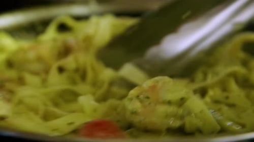 Pasta Cooking in a Pan, Close Up