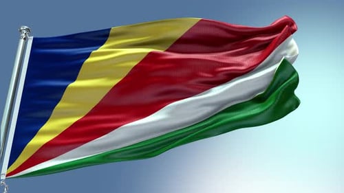 Realistic Waving Flag of Seychelles on a Pole