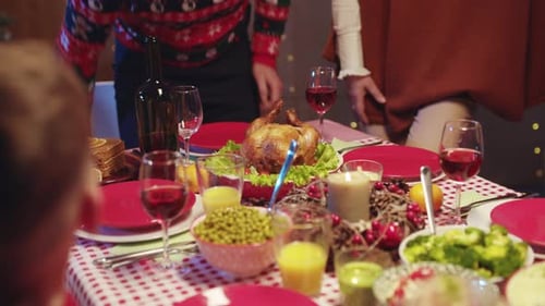 Family Holiday Dinner with Turkey, Wine, and Friends