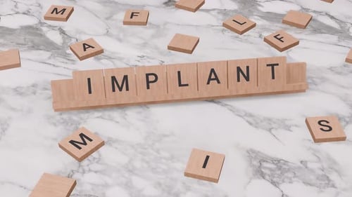 Animated Wooden Tiles Spell IMPLANT Word