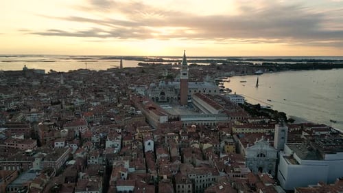 Aerial View of Venice City St Mark's Square Basilica and Doge's Palace Italy