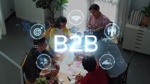 Collaborative B2B Business Meeting with Diverse Team Engaged in Strategy Development and Progress Tr