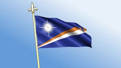 Marshall Islands Flag Waving Animation on Gold Pole