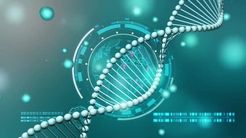 Abstract White DNA 3D Hologram glowing rotating DNA double helix loop animation.