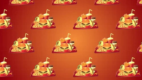 Animated Cartoon Fast Food Meal Seamless Pattern Loop