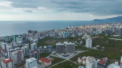 Coastal City Aerial View with Azure Waters