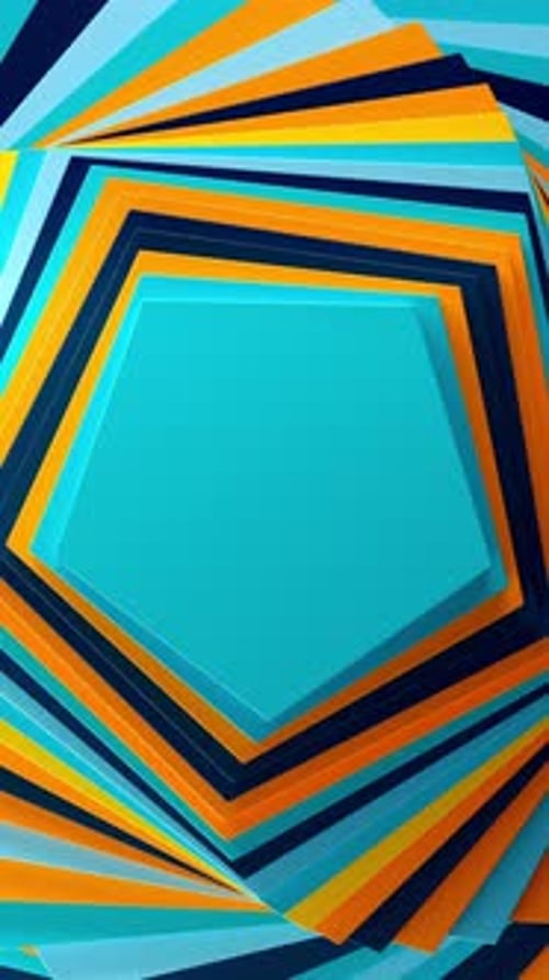 Colorful Rotating Vertical Pentagons - Abstract Geometric Loop Animation. 3D rendering