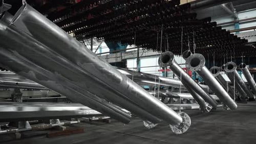 A Production Hall in a Factory Production of Galvanized Metal Supports