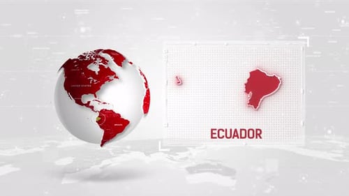 Ecuador 4K Tech Map neben dem Globus auf weißem Hintergrund