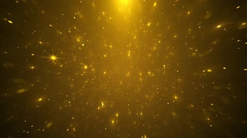 Goldene glitzernde Partikel auf dunklem Hintergrund mit Copy Space. Weihnachten, abstrakt, blau, goldglitzernd