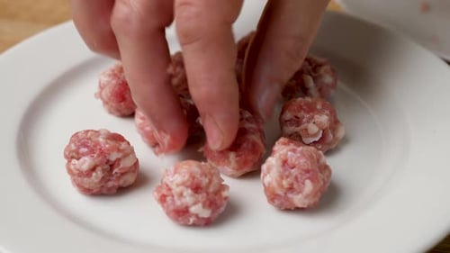 Fresh Raw Meatballs on a Plate Close Up