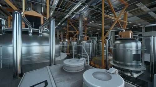 Large Factory Premises With Tans And Pipe Systems. Facilities For Dairy Products Enterprise