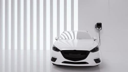 3D animation concept of building a car with battery power