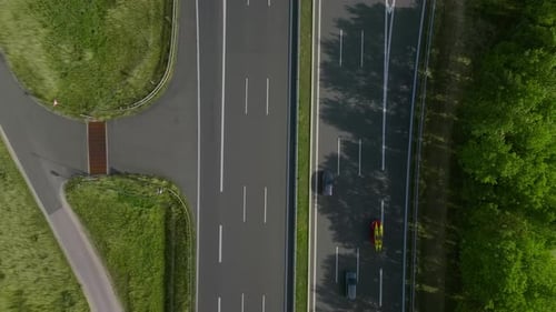 Aerial Footage Rising Above Highway Topdown View