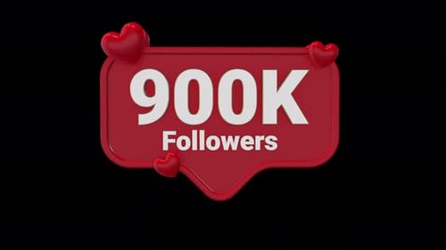 Animated 900K Followers Notification with Hearts