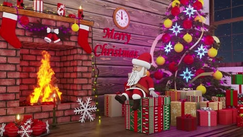 Animated Festive Christmas Scene with Santa and Gifts