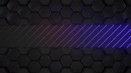 Futuristic Abstract Neon Lines Loop on Hexagonal Background