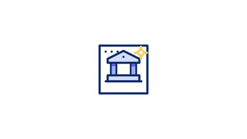Flat Design Bank Building Icon Animation