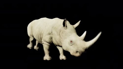 Smoothly Fastly Walking Giant Wild Rhino Animation On Transparent Background