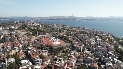 Aerial View of Istanbul, Turkey. Marmara University, Blue Mosque, Hagia Sophia and Cityscape of Euro