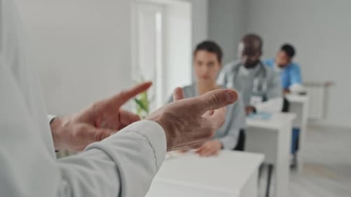 Medical Professor Lecturing Students in a Classroom