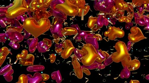 Golden Heart Balloons Confetti Burst Overlay