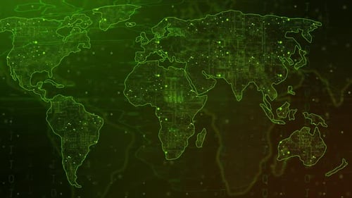 Fondo de mapa terrestre digital verde de la red tecnológica
