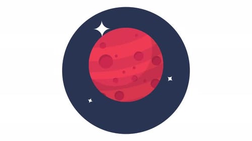 Animated Geometric Red Planet Icon Rotating in Space