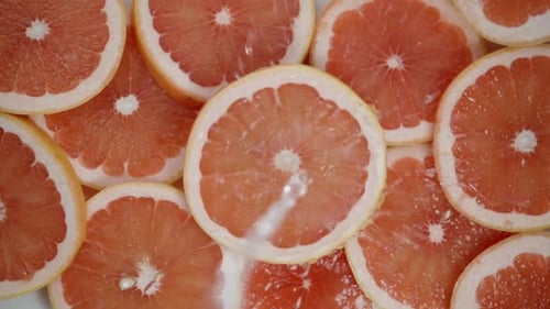 Close-Up Fresh Grapefruit Fruit Slices with Water