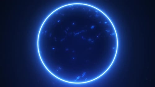 Hellblaue minimalistische Energie-Schneekugel, die auf dunklem abstraktem Hintergrund schwebt.