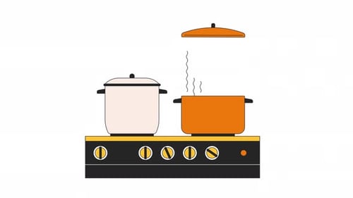 Animated Cooking Pots on Stove Flat Design
