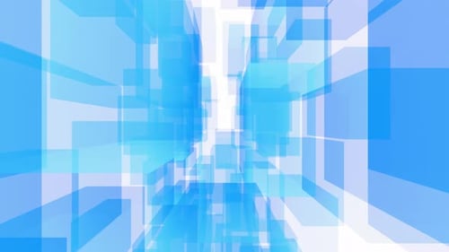 Fondo de tecnología de animación de bucle de partículas cúbicas transparentes azules