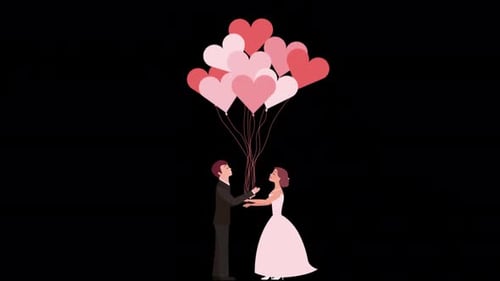 Bride And Groom With Balloons Alpha Channel 4K