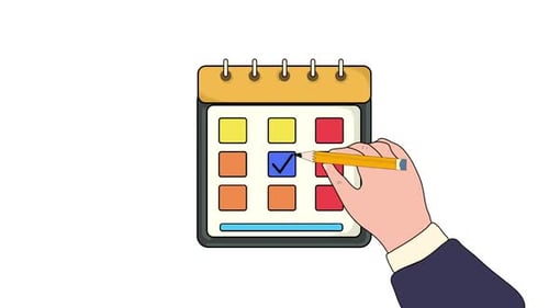 Animated Hand Checking Tasks on a Digital Calendar with Pencil