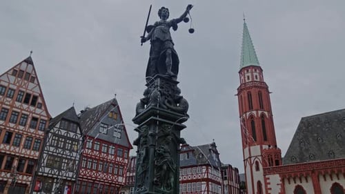 Statue depicts Justitia, the Roman goddess of justice, Frankfurt, Germany