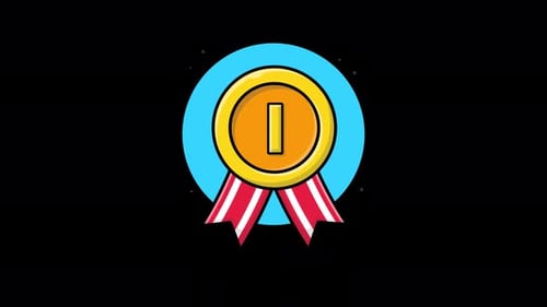 Animated Gold Medal Award with Ribbon Flat Design