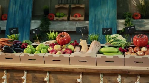 Fresh Vegetables and Fruit Displayed at Market