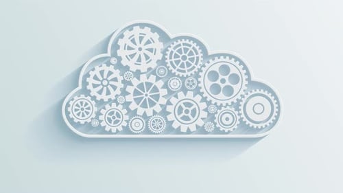 Rotating Mechanical Gears Inside Cloud Shape in Minimalist Style