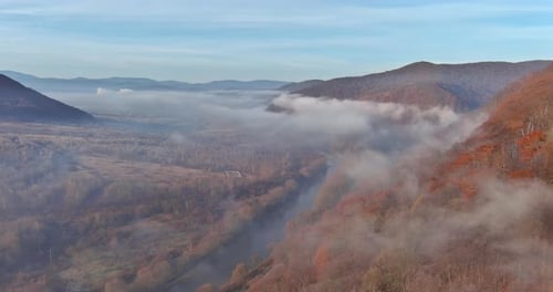 Stunning Early Morning Scene of Carpathians Mountain Forests Surrounded By a Misty Fog in Valley