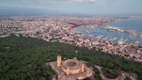Vista aérea del paisaje urbano de Palma de Mallorca, Islas Baleares