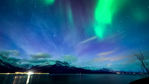 Northern Lights Above Fjord In Skibotn, Norway - Timelapse