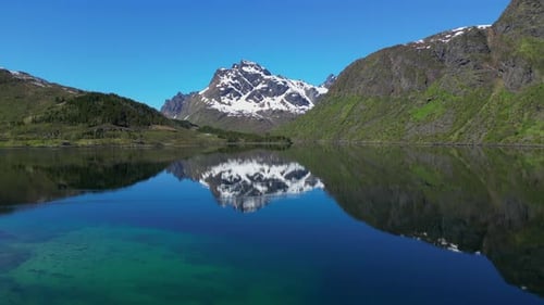 Breathtaking aerial view of a fjord in lofoten islands, norway