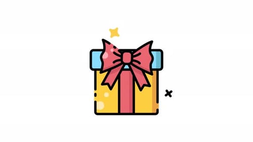animación de una caja de regalo amarilla con un lazo rojo.