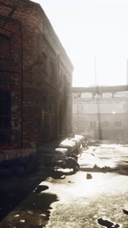 Sunlit Derelict Factory at Dawn Vertical