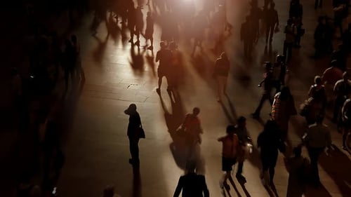 Business People Walking on Crowded City Street in Rush Hour Traffic