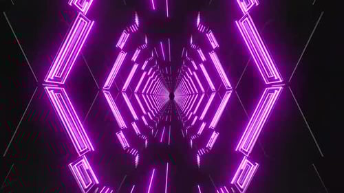 Dynamic neon tunnel with vibrant purple lights creating a futuristic vibe