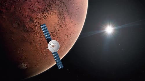 Space Probe Flying By Mars the Red Planet